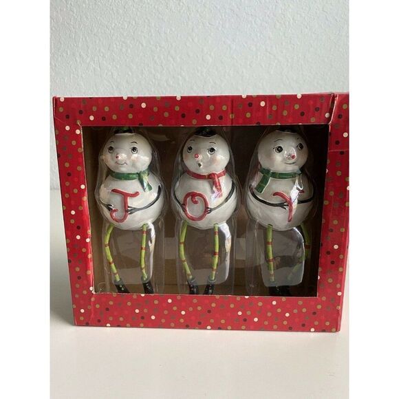 Johanna Parker Design Holiday Shelf Sitter Set Of 3 JOY Snowman Christmas New - Picture 1 of 9